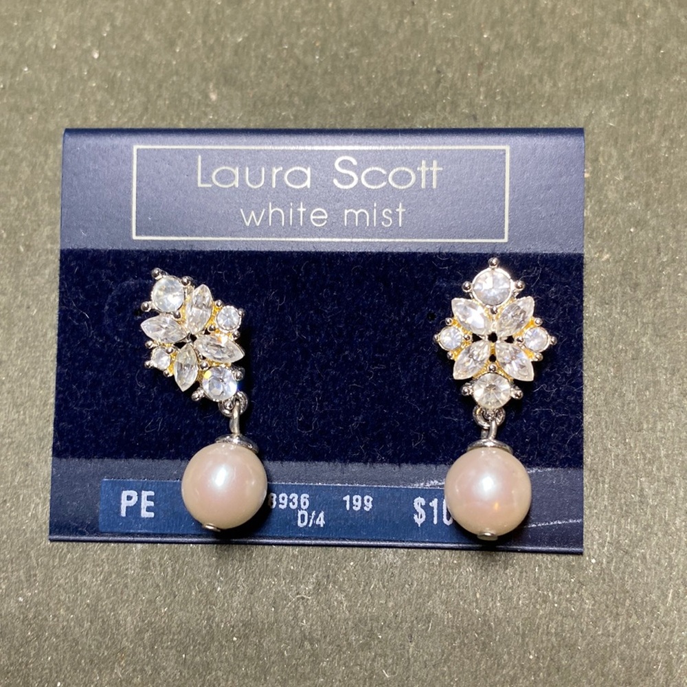 Laura Scott rhinestone & faux pearl Earrings - pierced